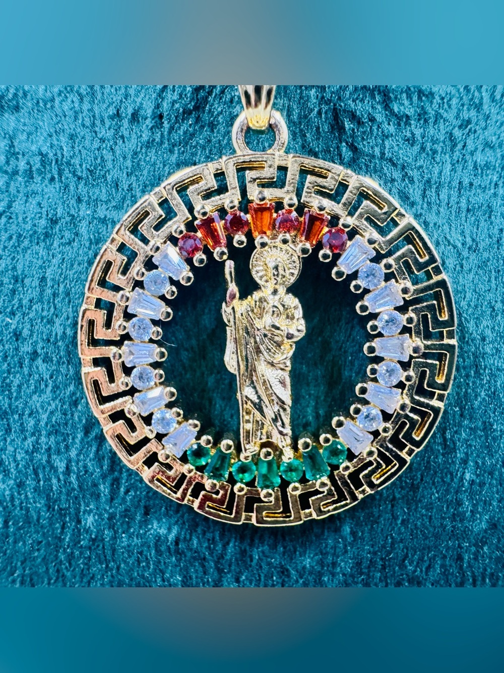 Vintage gold-plated Saint Jude (San Judas Tadeo) medallion pendant & chain